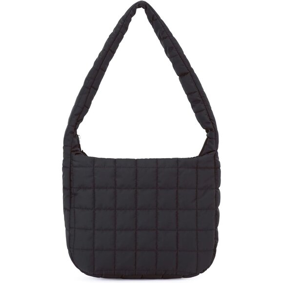 Women's Black Lightweight Cotton Puffy Quilted Hobo Bag Retro Soft Shoulder Bag - Picture 1 of 7